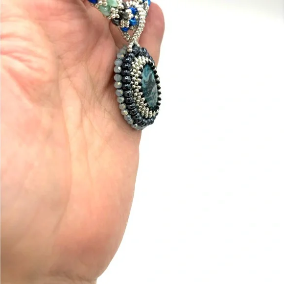 Hand Crafted Rope Style and Beaded Blue Agate Pendant Necklace - Picture 11 of 11